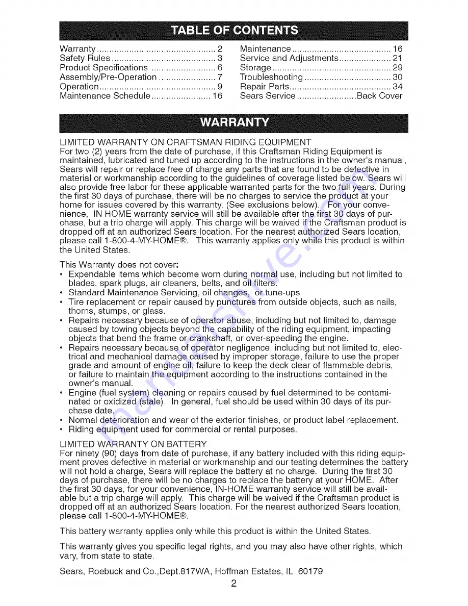 Craftsman LAWN TRACTOR 917.2759 Owner'S Manual Download Page 2