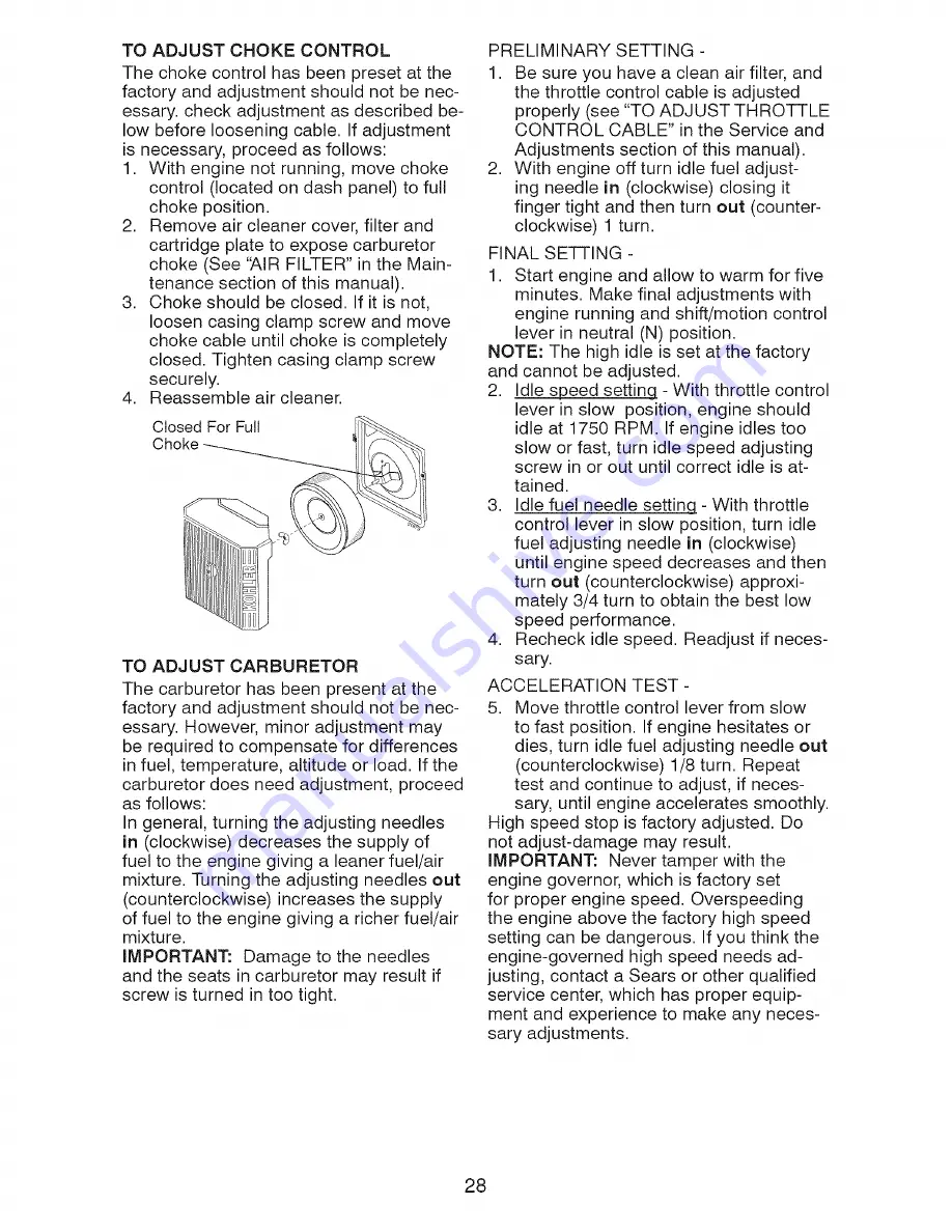 Craftsman LAWN TRACTOR 917.2759 Скачать руководство пользователя страница 28