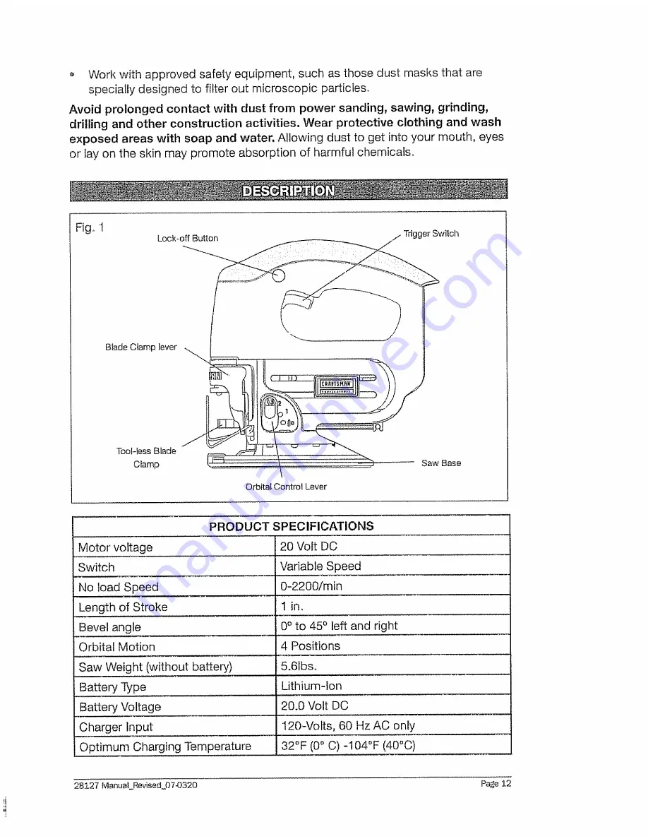 Craftsman Lithium 320.28127 Operator'S Manual Download Page 12