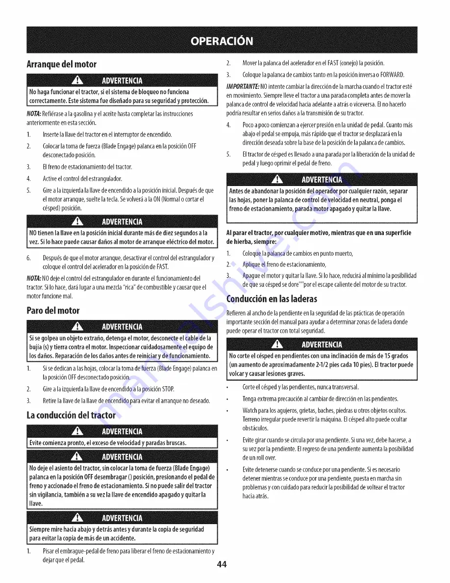 Craftsman T1600 Operator'S Manual Download Page 44