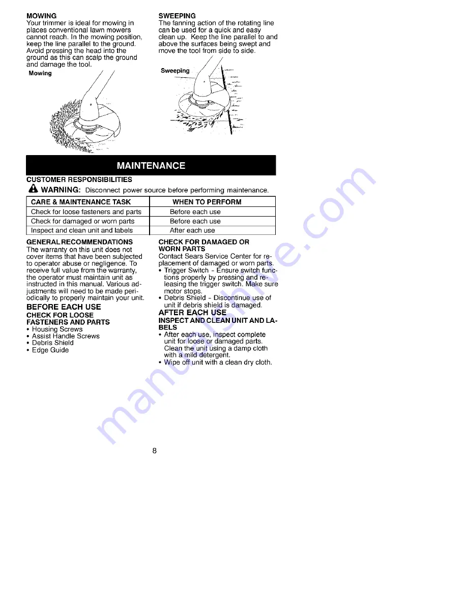 Craftsman WEEDWACKER 358.745230 Instruction Manual Download Page 8