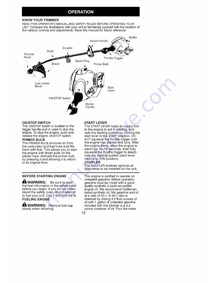 Craftsman WEEDWACKER 358.791032 Скачать руководство пользователя страница 12