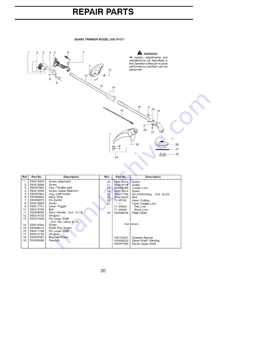 Craftsman WEEDWACKER 358.791071 Operator'S Manual Download Page 20