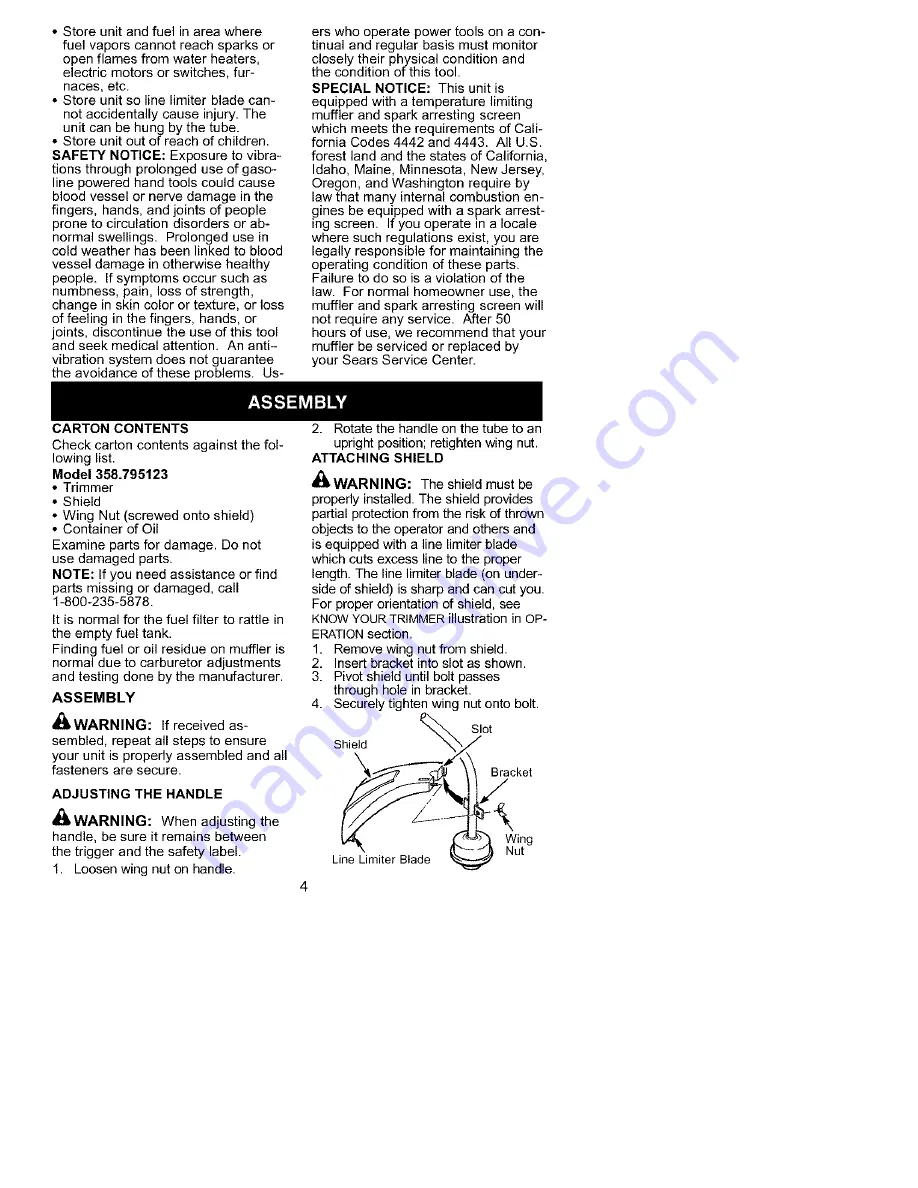 Craftsman WEEDWACKER 358.795123 Instruction Manual Download Page 4