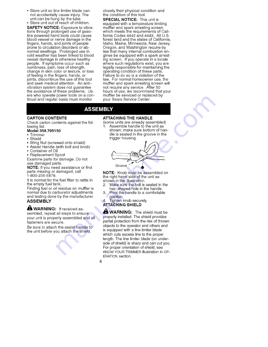 Craftsman WEEDWACKER 358.795150 Instruction Manual Download Page 4