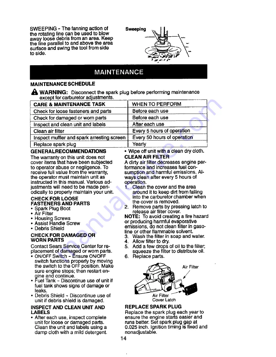 Craftsman WEEDWACKER 358.795501 Instruction Manual Download Page 14