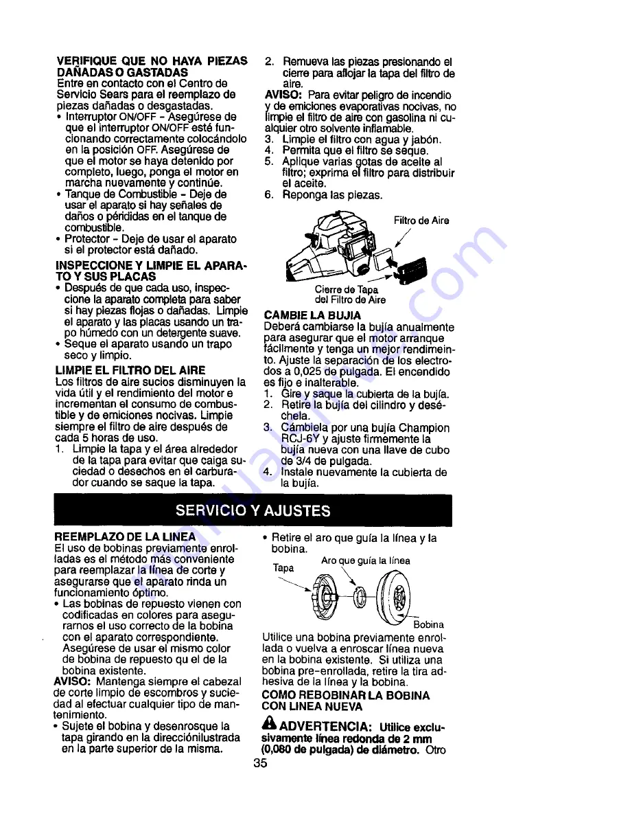 Craftsman WEEDWACKER 358.795501 Instruction Manual Download Page 35