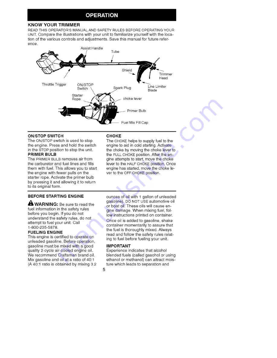 Craftsman WEEDWACKER 358.796260 Скачать руководство пользователя страница 5