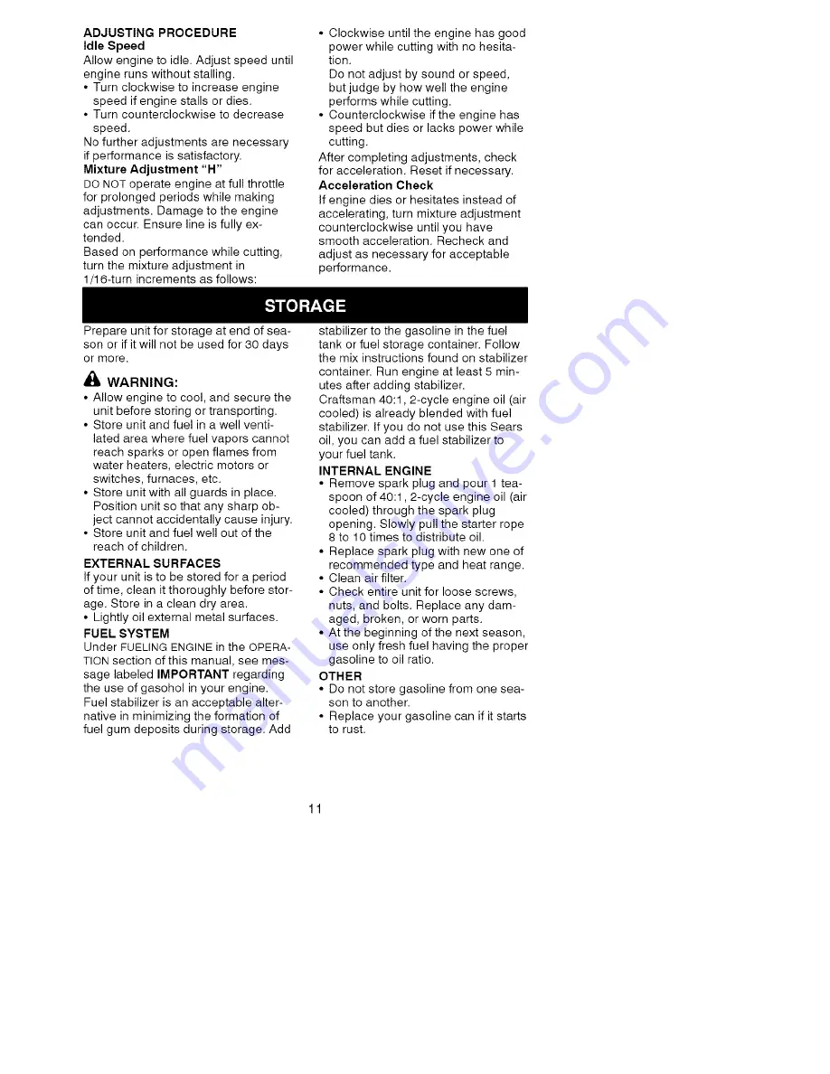 Craftsman WEEDWACKER 358.796280 Operator'S Manual Download Page 11