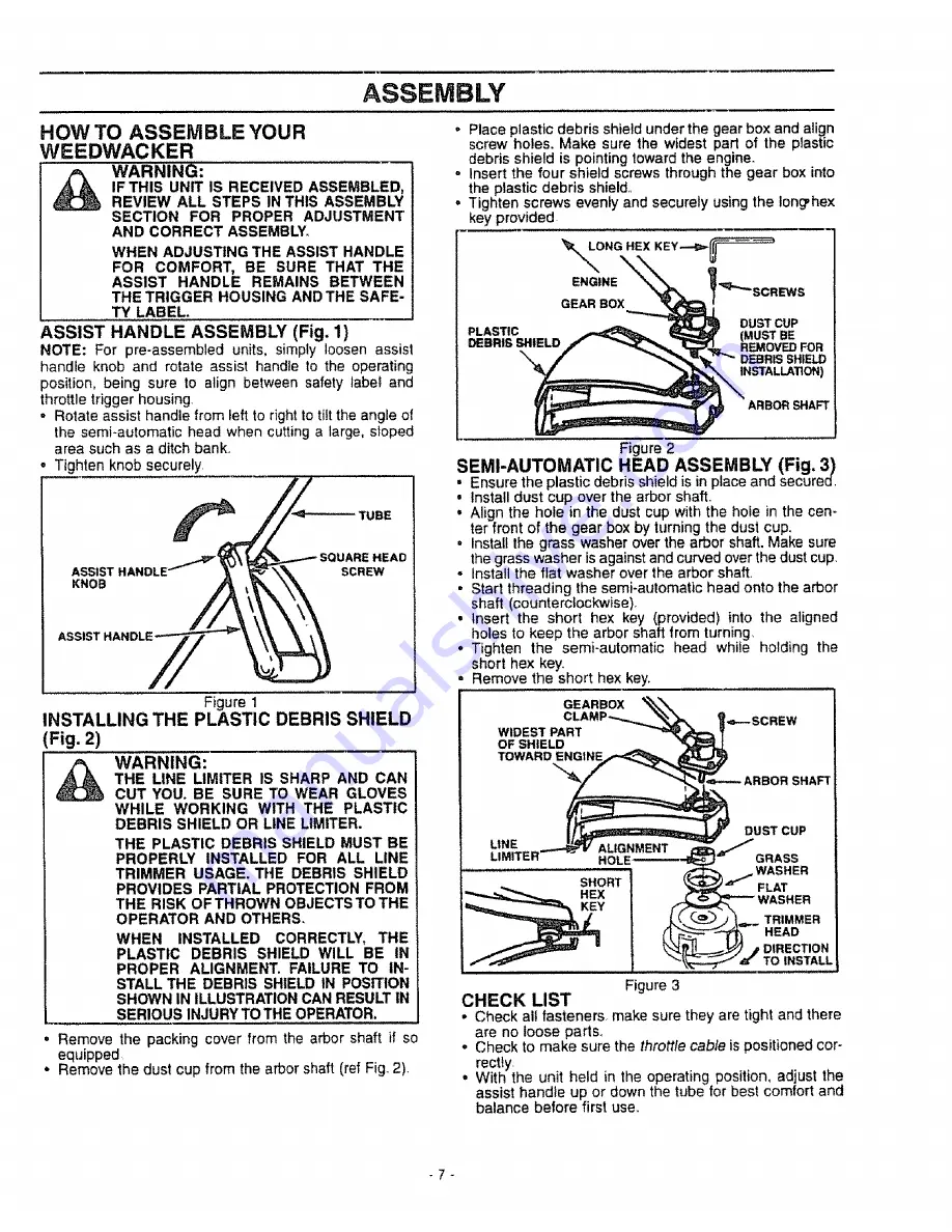 Craftsman WEEDWACKER 358.798490 Operator'S Manual Download Page 7