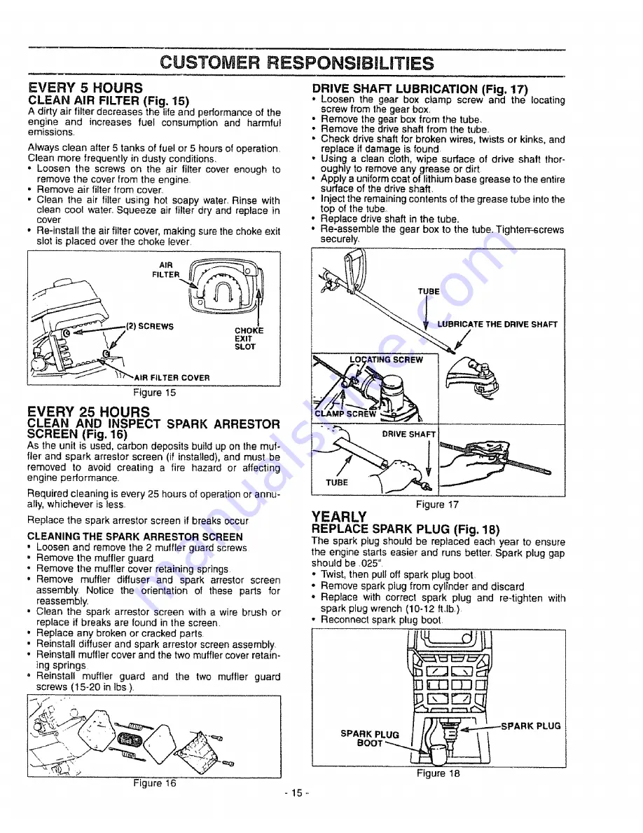 Craftsman WEEDWACKER 358.798490 Operator'S Manual Download Page 15