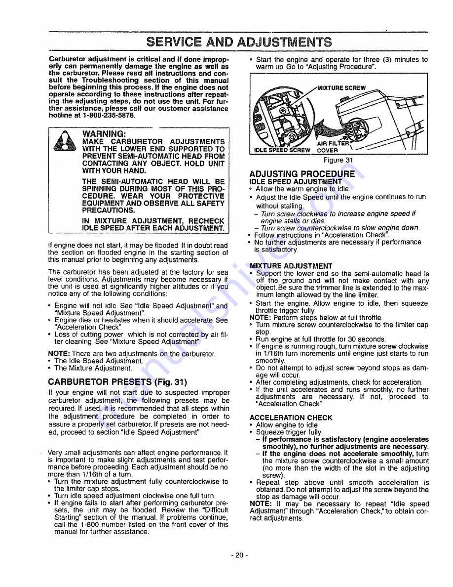 Craftsman WEEDWACKER 358.798490 Operator'S Manual Download Page 20