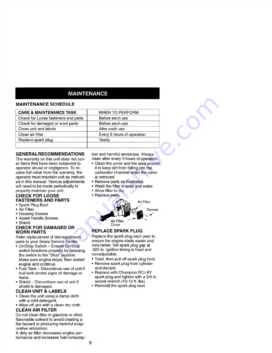 Craftsman WEEDWACKER 358.798560 Скачать руководство пользователя страница 9