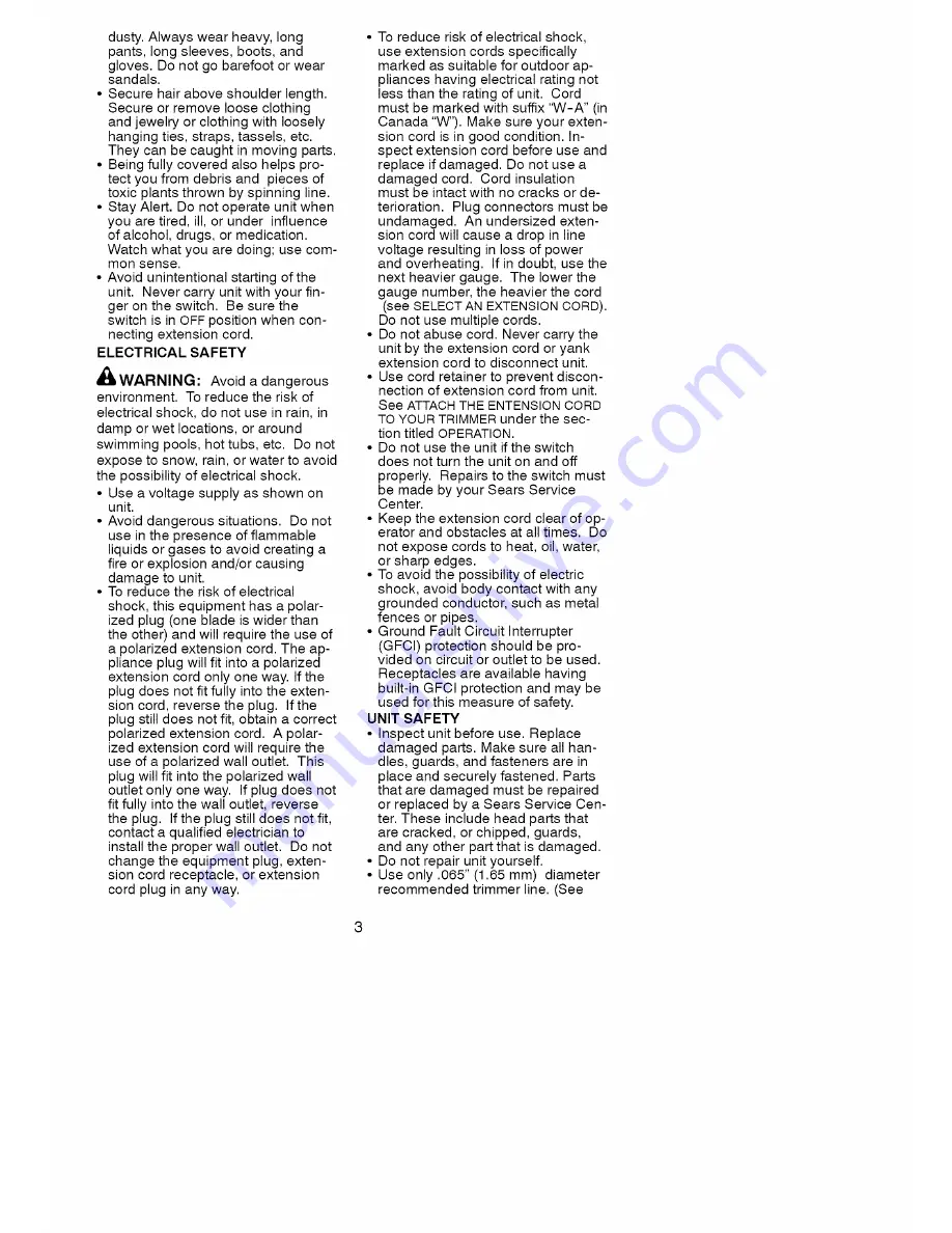 Craftsman WEEDWACKER 358.799462 Operator'S Manual Download Page 3