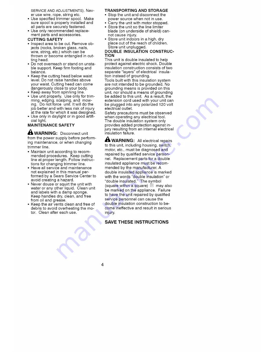 Craftsman WEEDWACKER 358.799462 Operator'S Manual Download Page 4