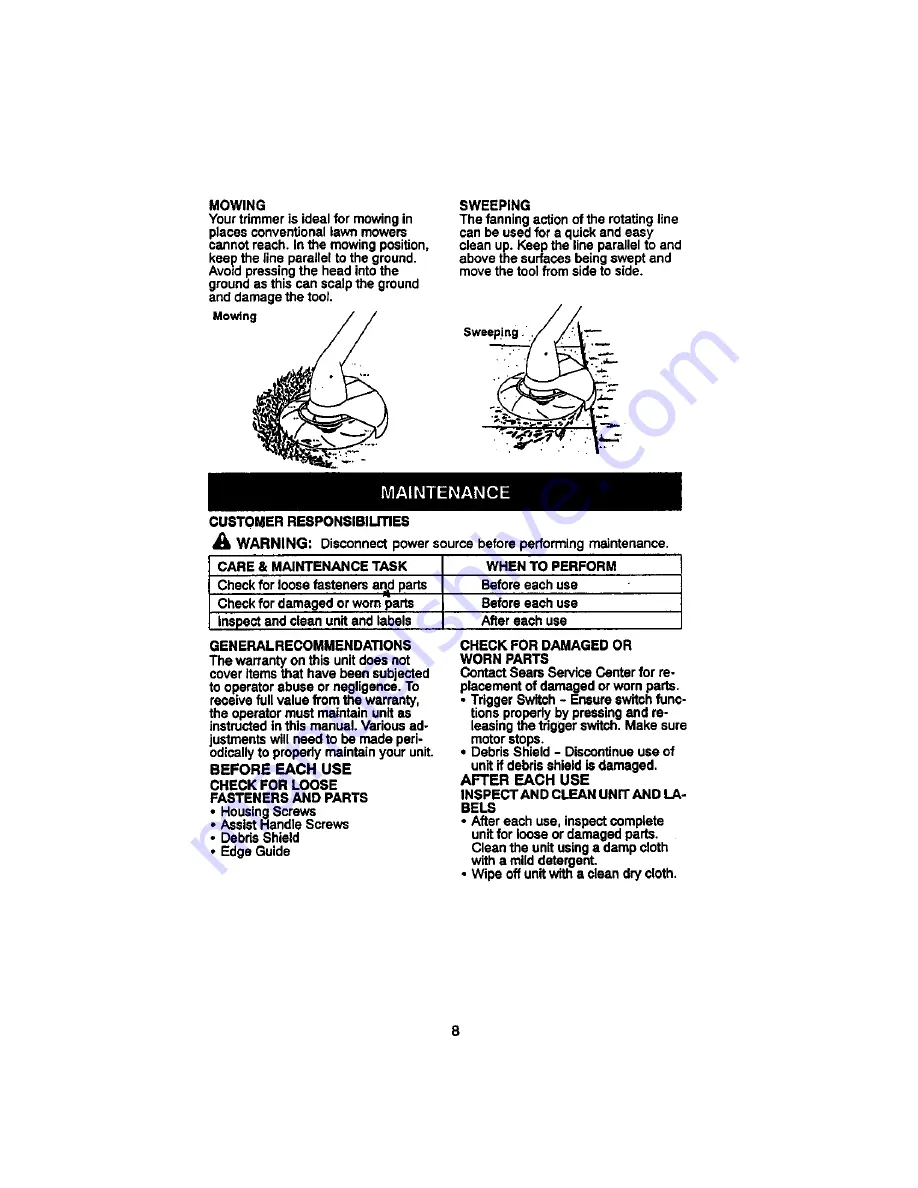 Craftsman WEEDWACKER 358.799470 Operator'S Manual Download Page 8