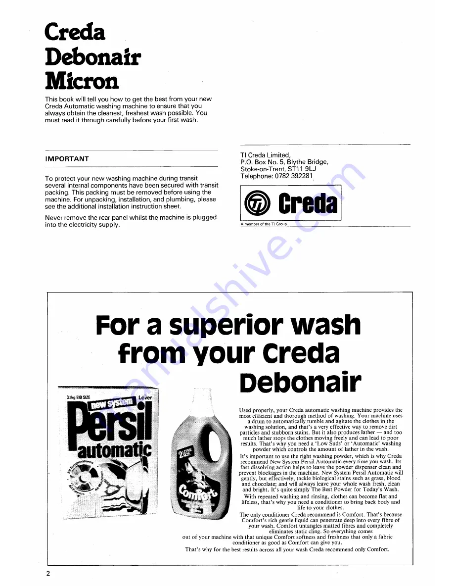 Creda Debonair Micron Instruction Book Download Page 2