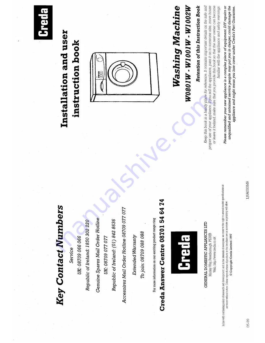 Creda HBW1002 Installation And Instruction Manual Download Page 1