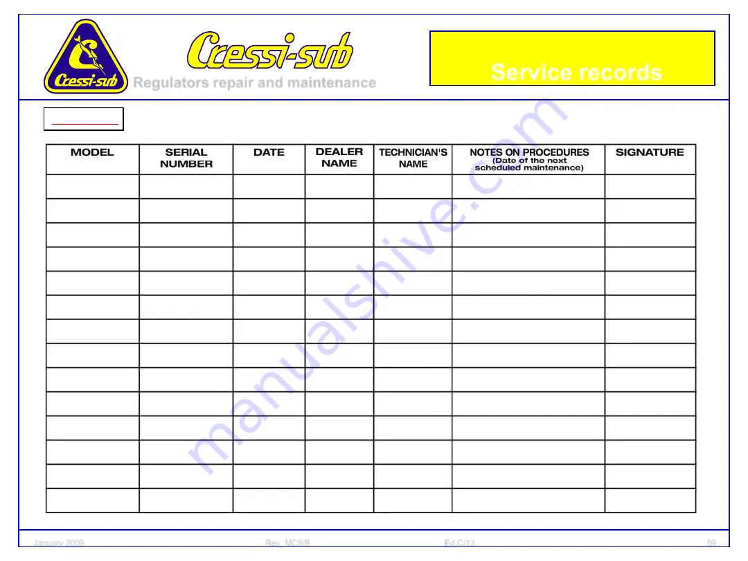 Cressi-sub MC9 Repair And Maintenance Instructions Download Page 59