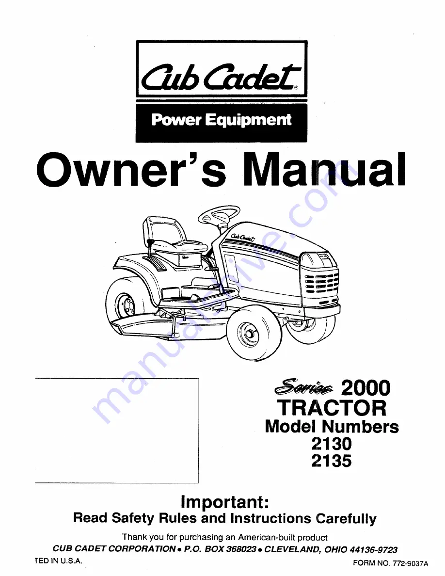 Cub Cadet 2130 Owner'S Manual Download Page 1