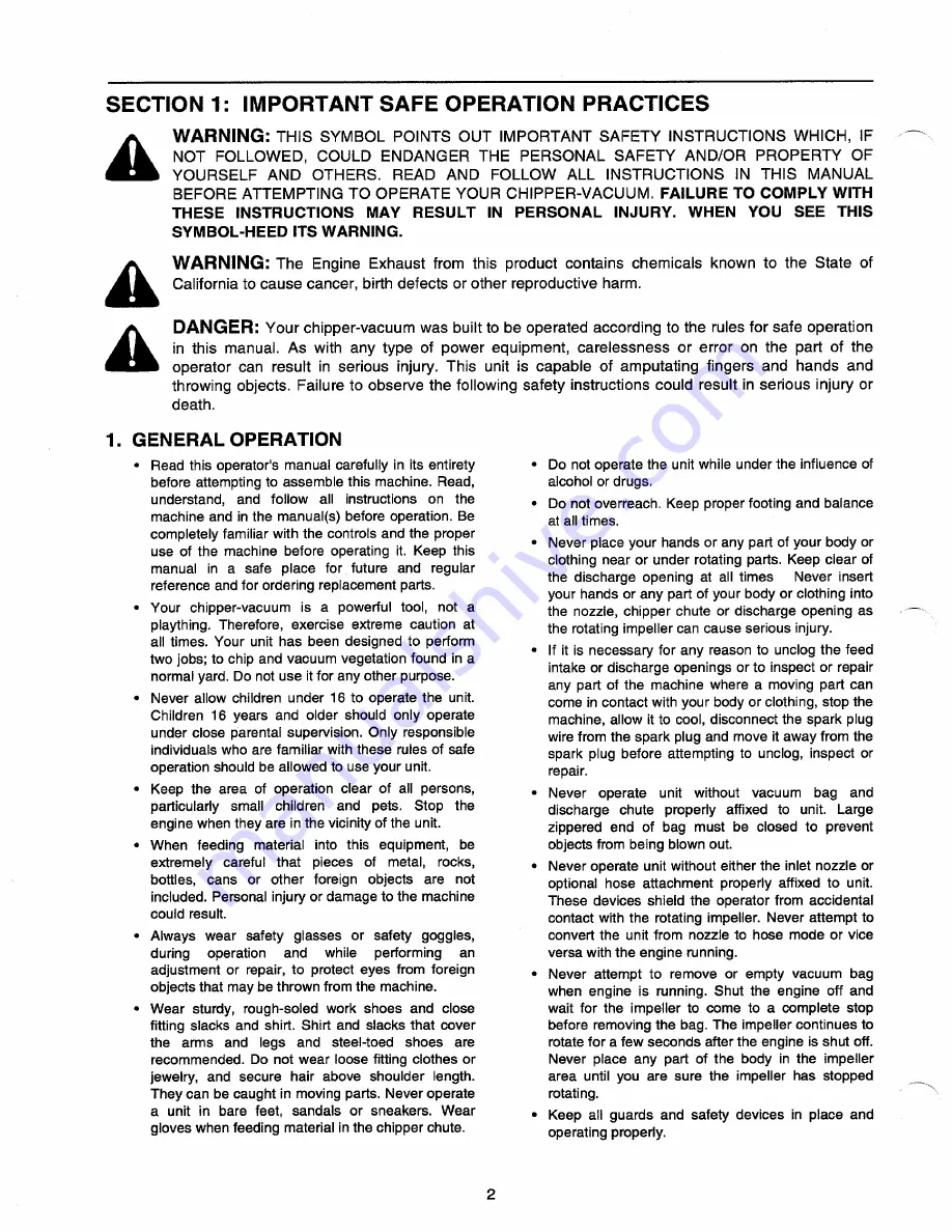 Cub Cadet CSV 260 Operator'S Manual Download Page 2