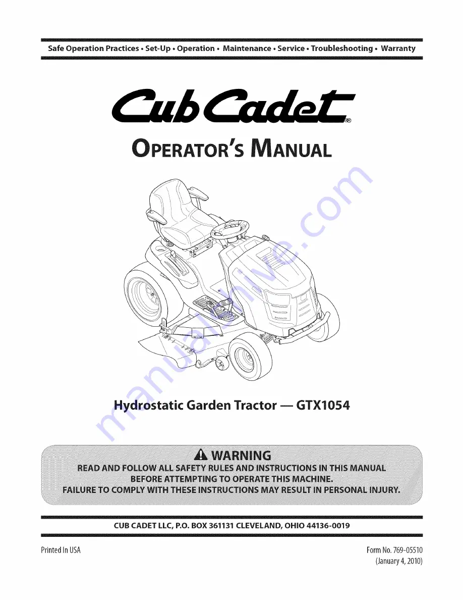 Cub Cadet GTX 1054 Operator'S Manual Download Page 1