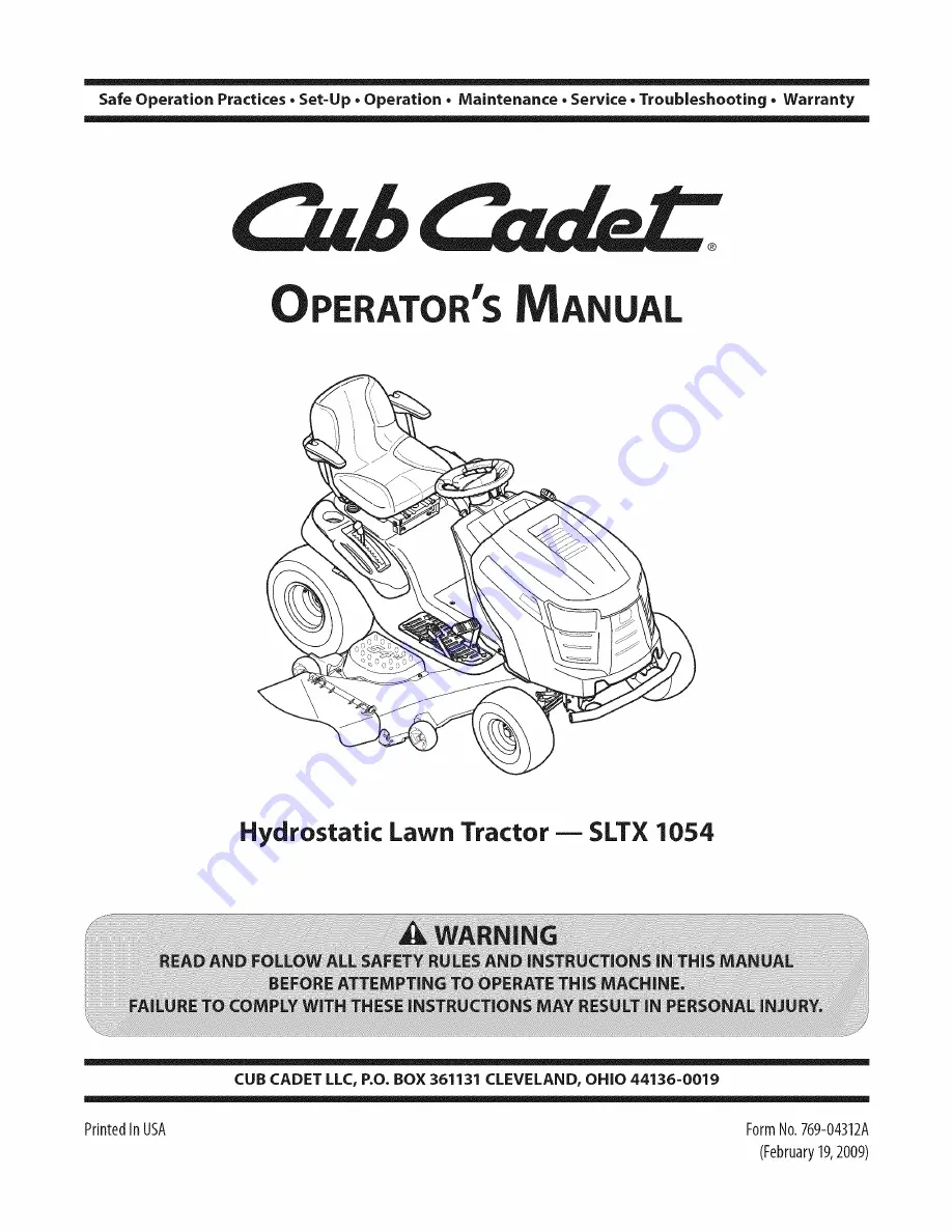 Cub Cadet SLTX 1054 Operator'S Manual Download Page 1