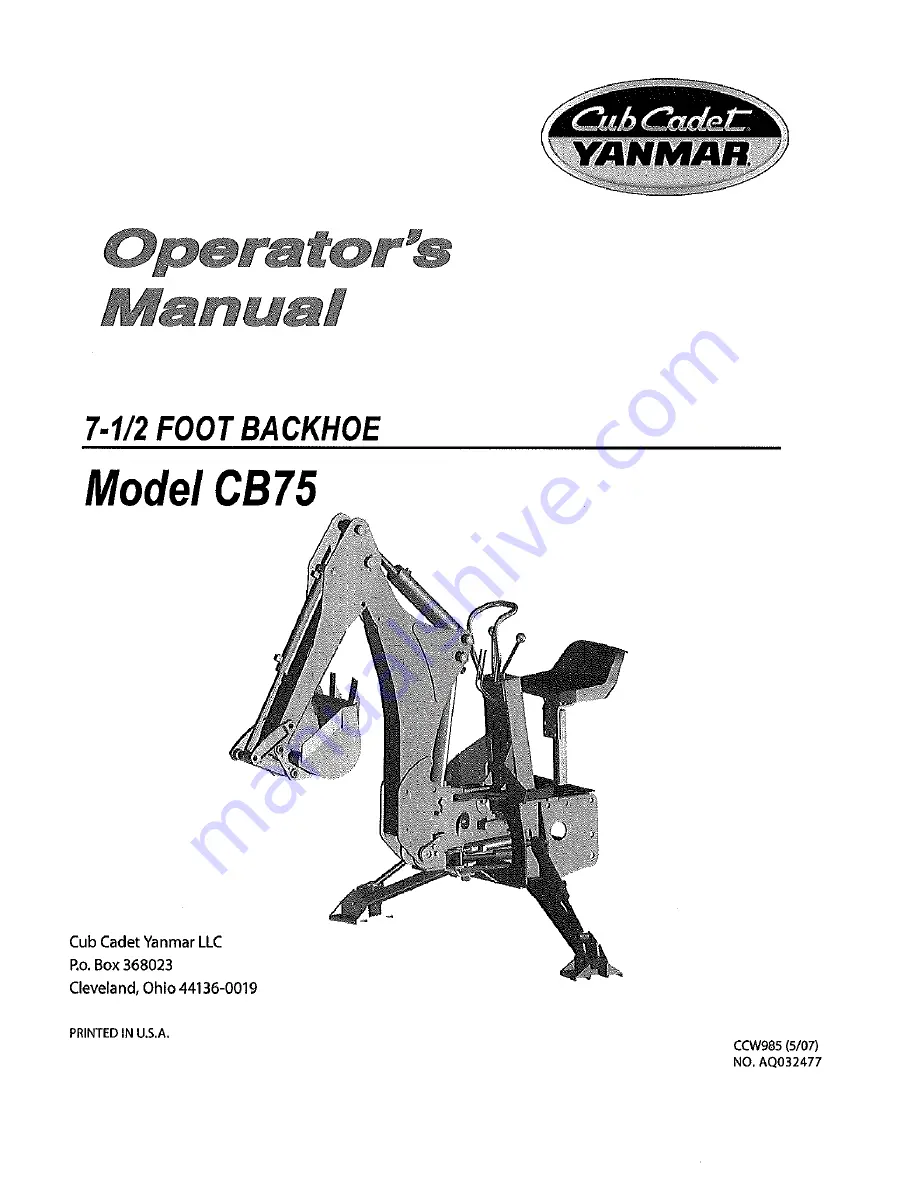 Cub Cadet Yanmar CB75 Скачать руководство пользователя страница 1