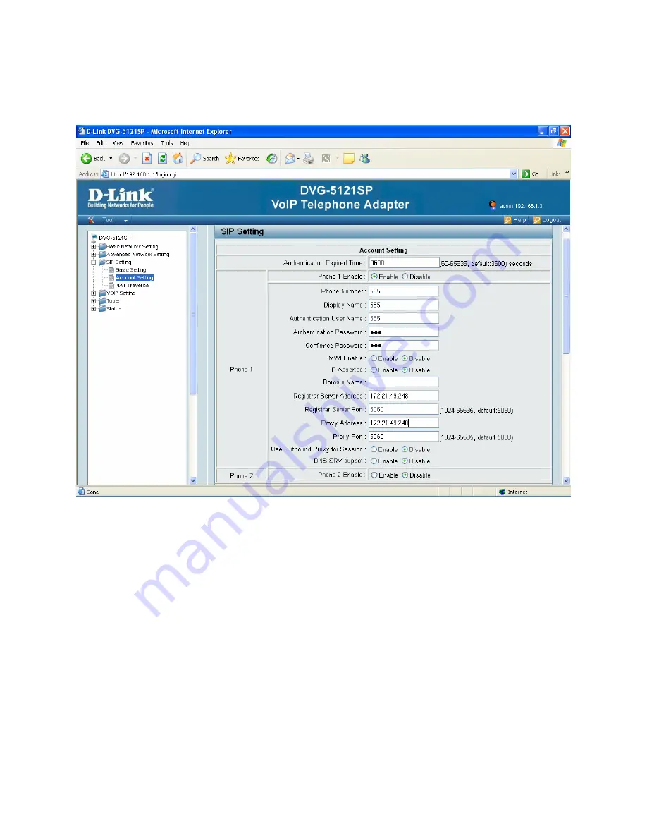 D-Link DVG-5121SP User Manual Download Page 46