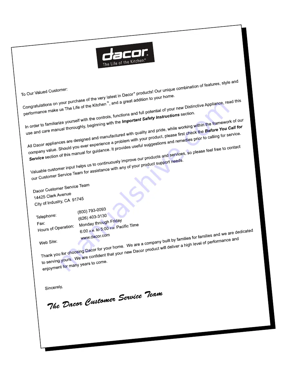 Dacor Distinctive DR30E Use And Care Manual Download Page 2