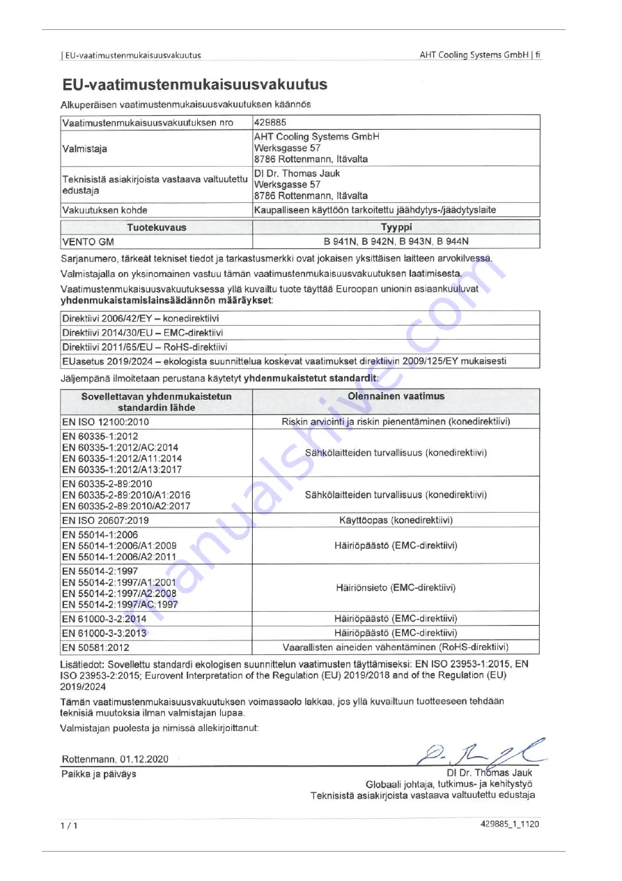 Daikin AHT VENTO GM AIR 125 B Operating Instructions Manual Download Page 42