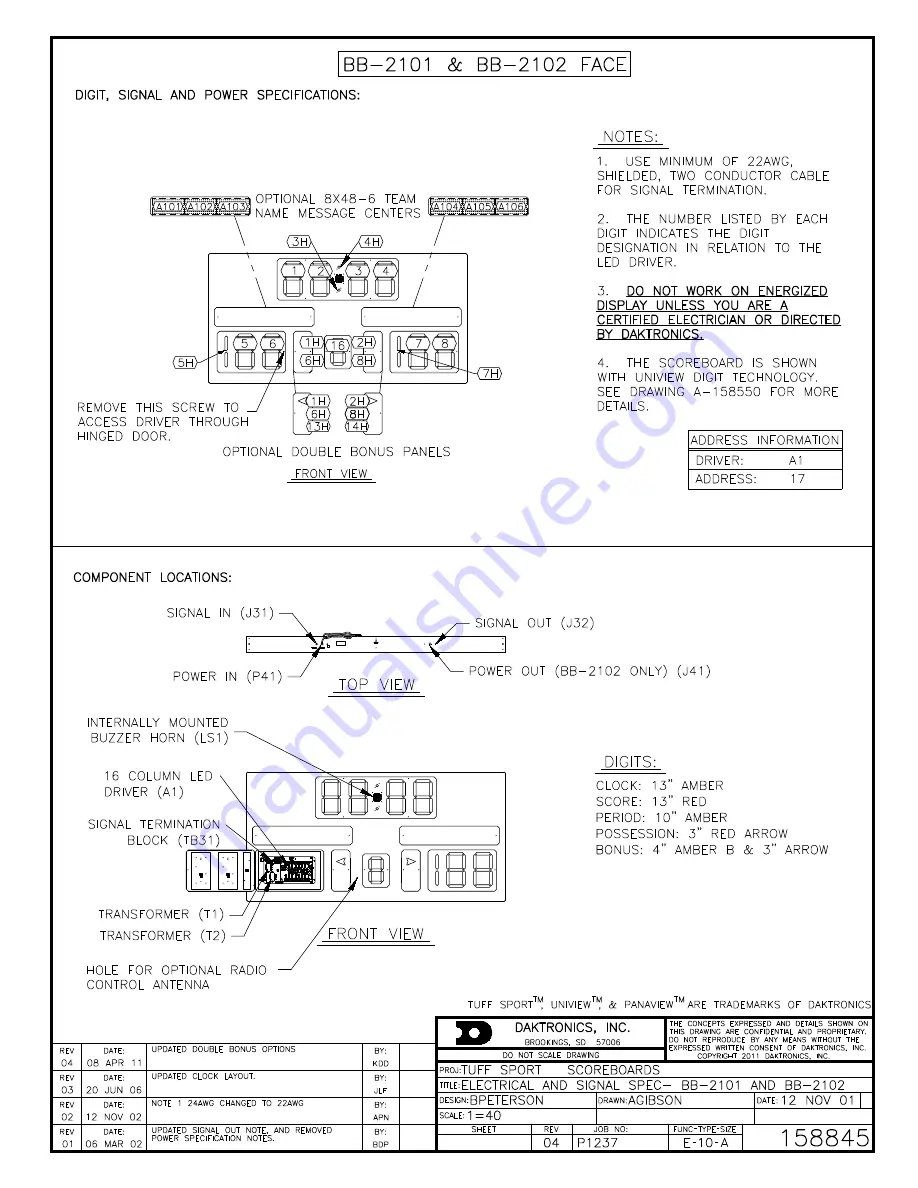 Daktronics Tuff Sport BB-2102 Display Manual Download Page 62