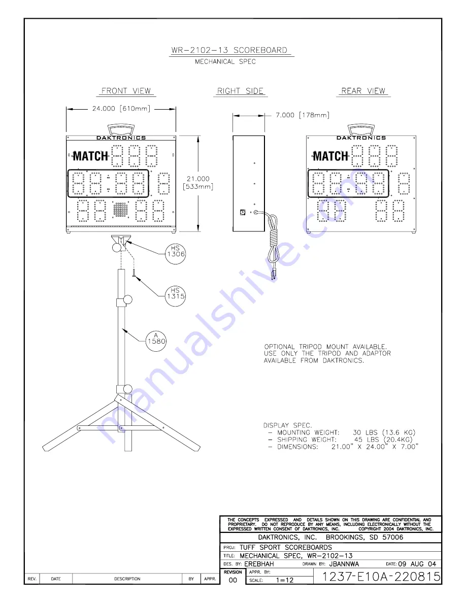 Daktronics WR-2101 Display Manual Download Page 24