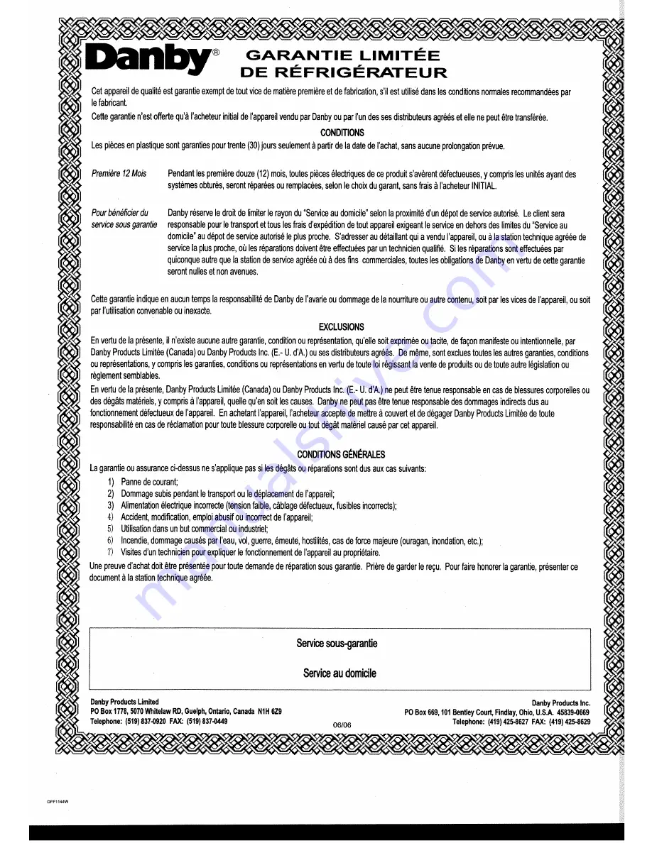 Danby DFF1144W Owner'S Manual Download Page 8