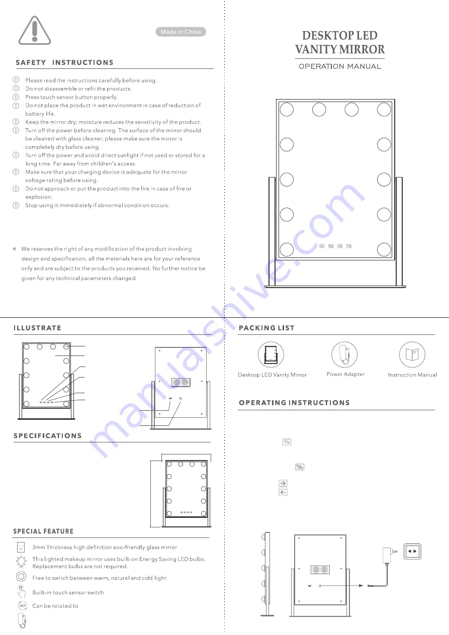 DAPAI MIRROR DP330BT Operation Manual Download Page 1