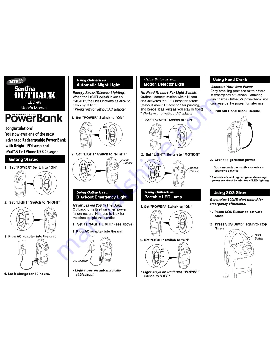 Datexx Sentina Outback LED-98 User Manual Download Page 1