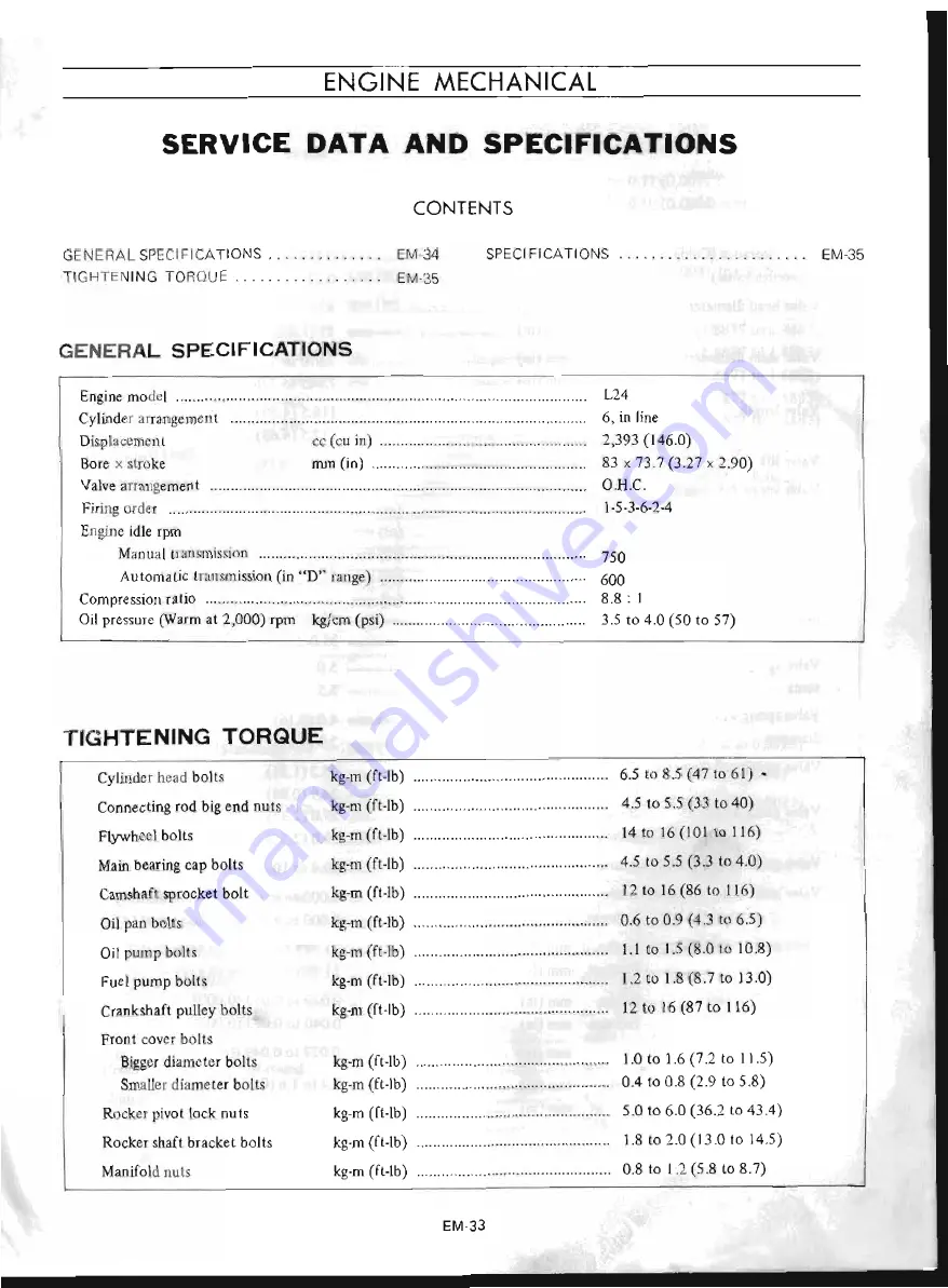 Datsun 240Z S30 series Service Manual Download Page 34