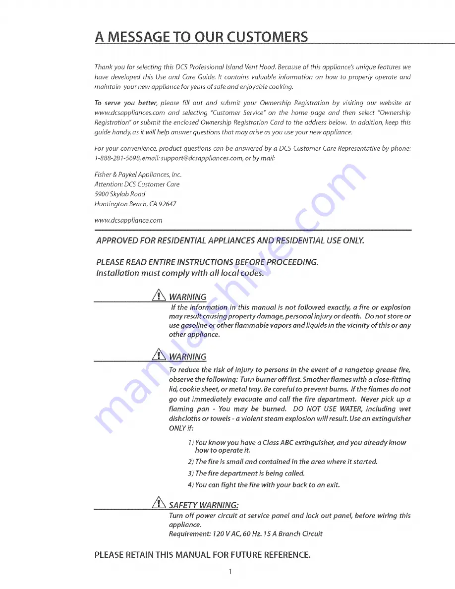 DCS 17803 Use And Care Manual Download Page 2