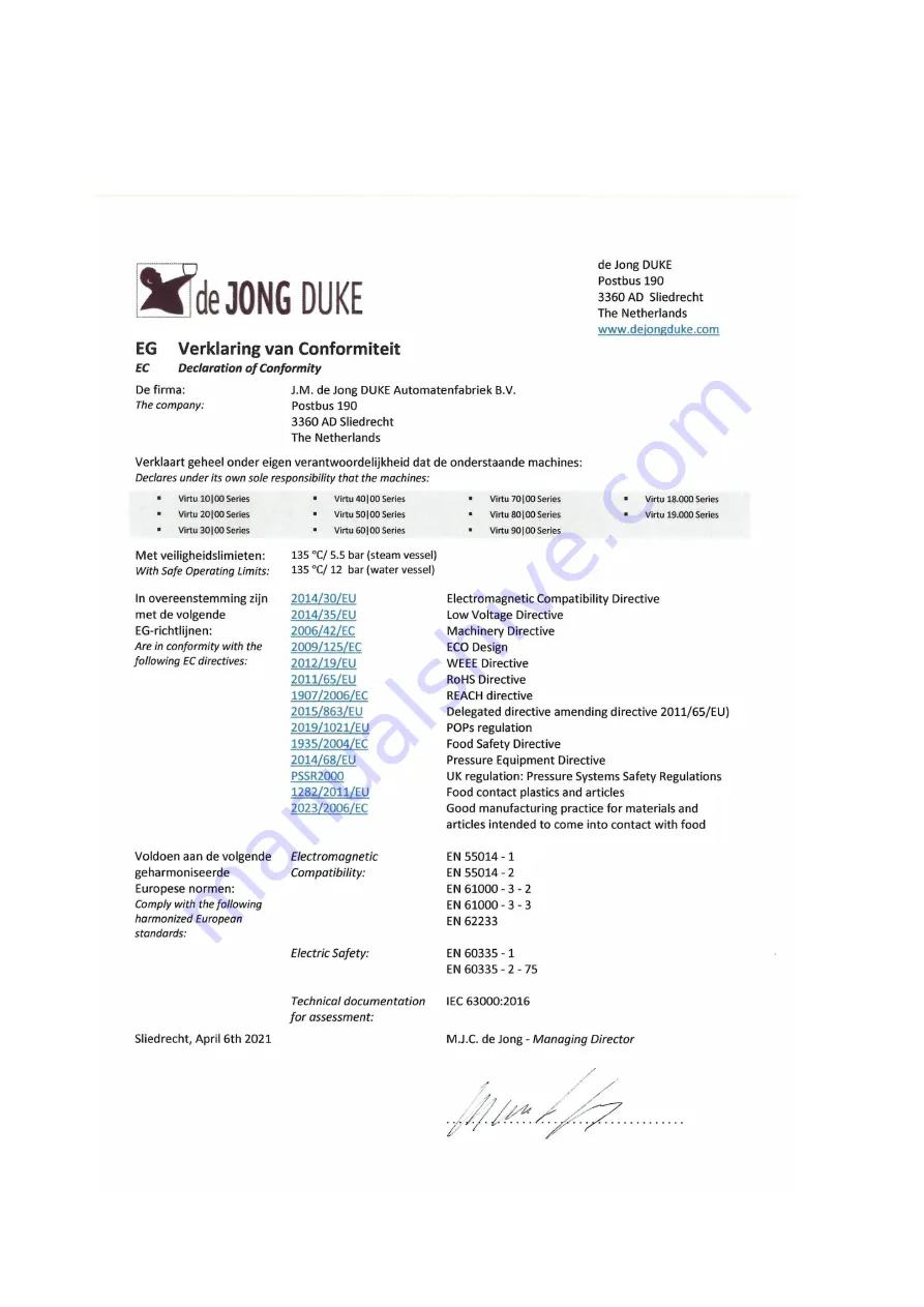 de Jong Duke Virtu User Manual Download Page 109