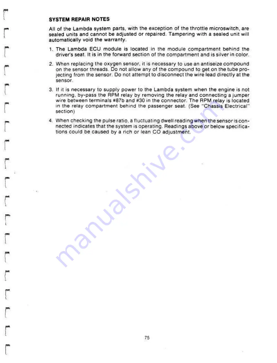 Delorean DMC-12 1981 Technical Information Manual Download Page 76