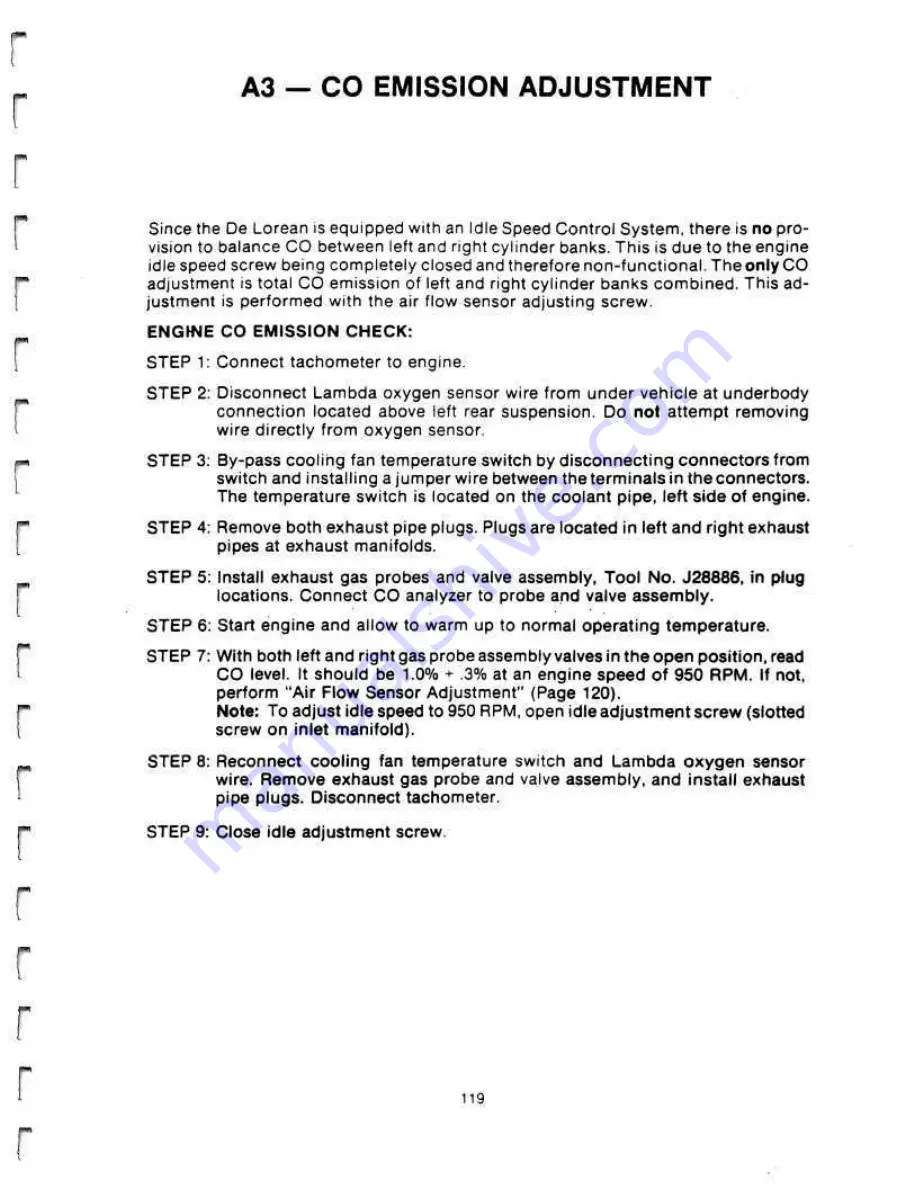 Delorean DMC-12 1981 Technical Information Manual Download Page 116