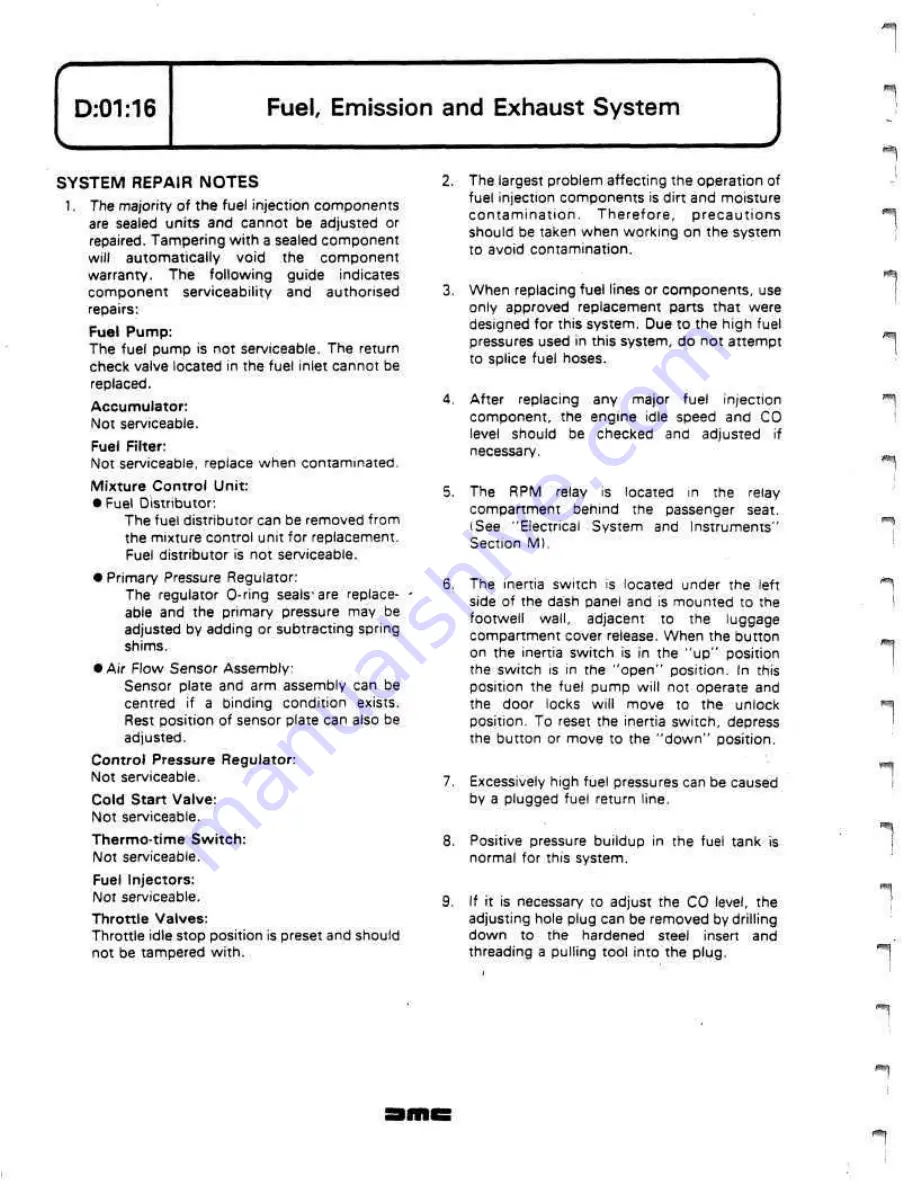 Delorean DMC Workshop Manual Download Page 103