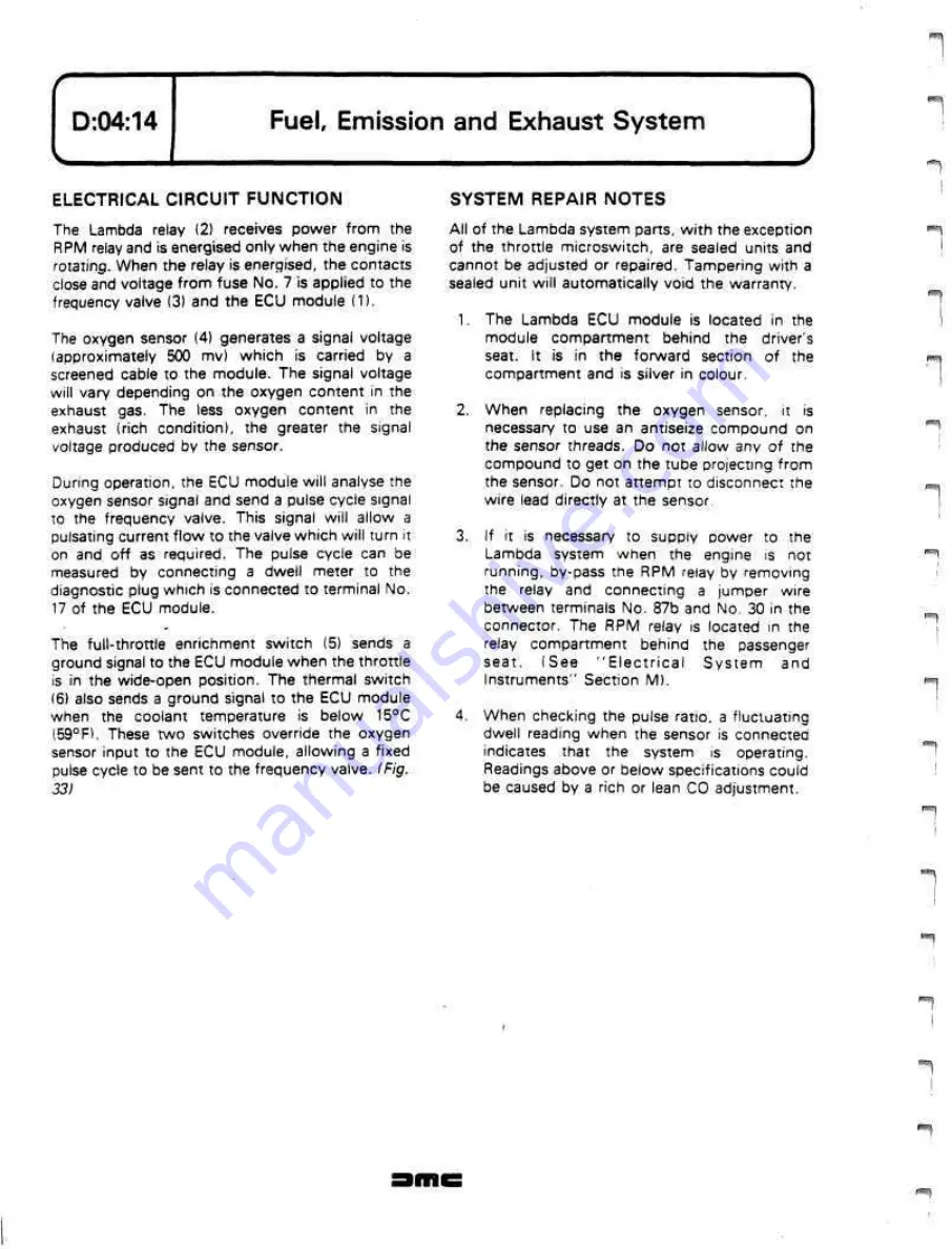 Delorean DMC Workshop Manual Download Page 120