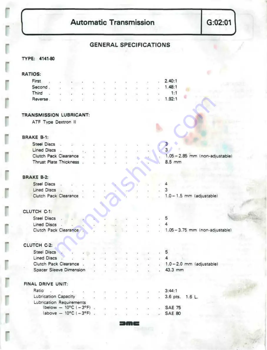 Delorean DMC Workshop Manual Download Page 174