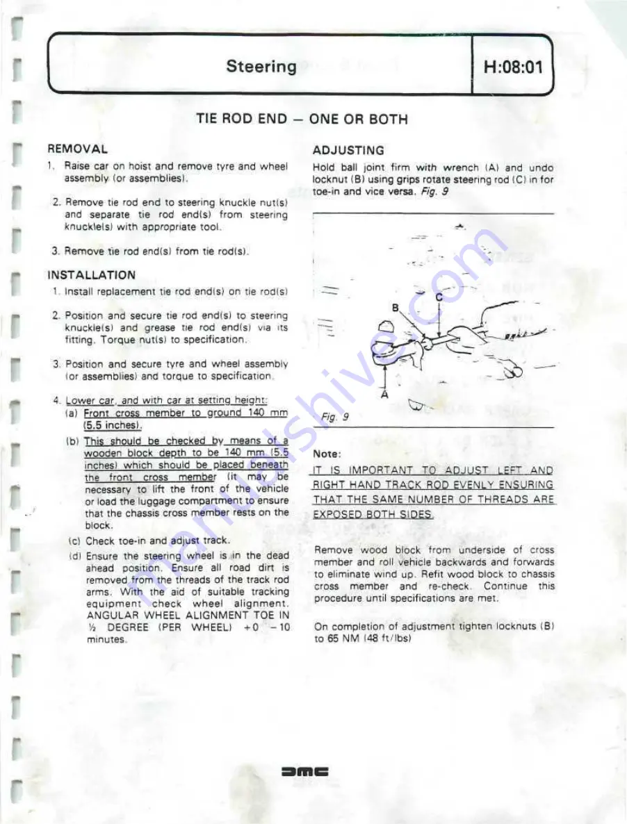 Delorean DMC Workshop Manual Download Page 226