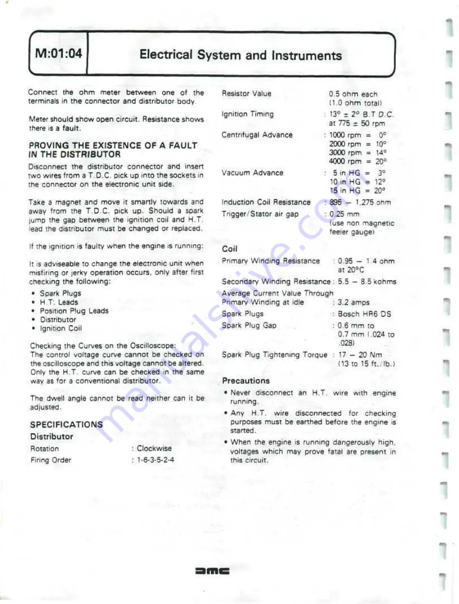 Delorean DMC Workshop Manual Download Page 278