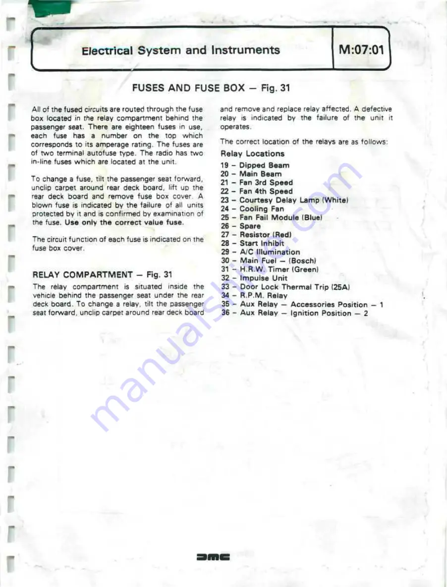 Delorean DMC Workshop Manual Download Page 300