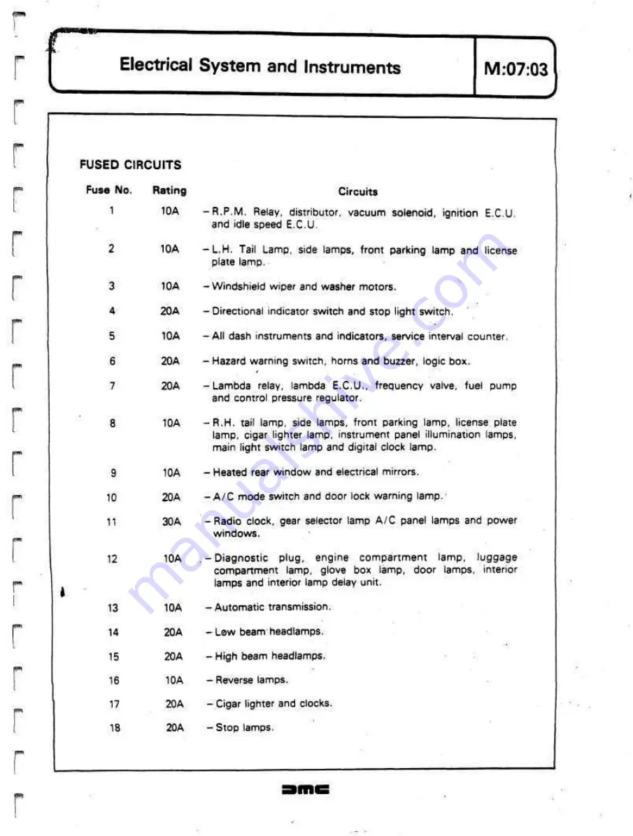 Delorean DMC Workshop Manual Download Page 302