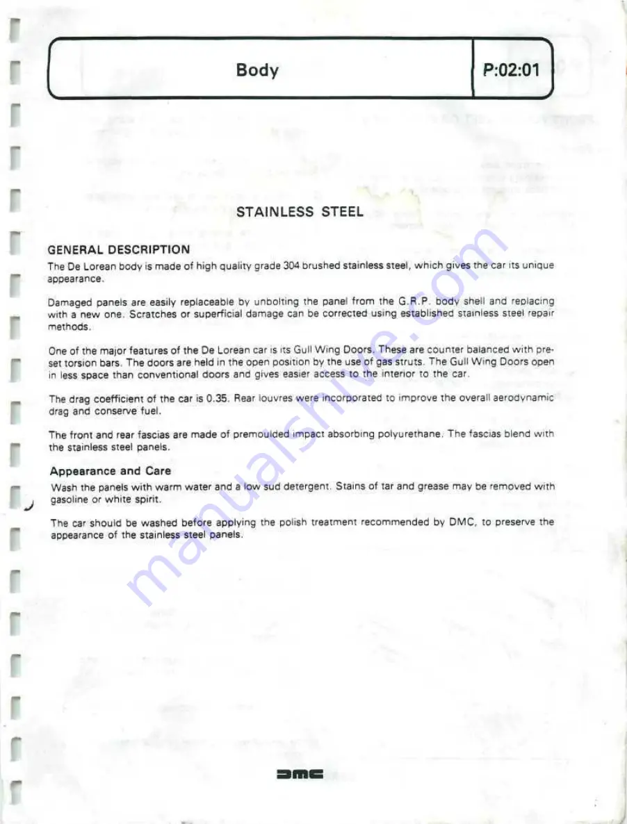 Delorean DMC Workshop Manual Download Page 416