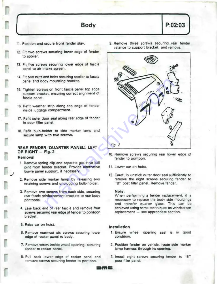 Delorean DMC Workshop Manual Download Page 418